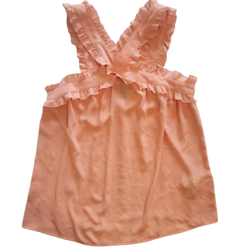 J. Crew Peach Coral Ruffled Flowy Top Feminine Coquette Spring Summer 0